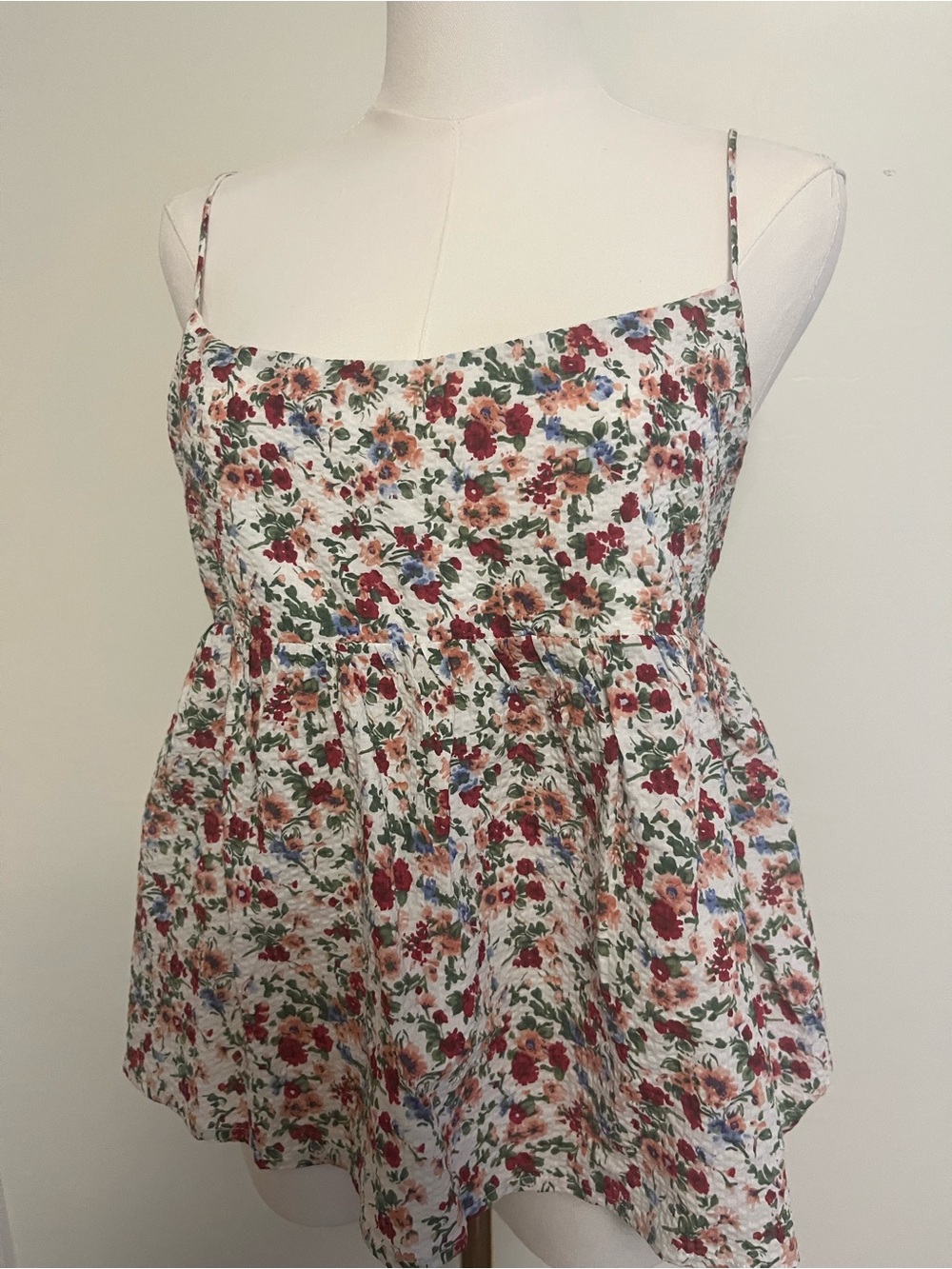 Floral Spaghetti-Strap Peplum Top - White Multi- large -